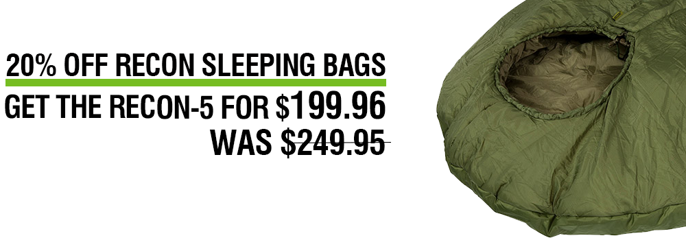 Take 20% off all Recon sleeping bags, through Monday.
